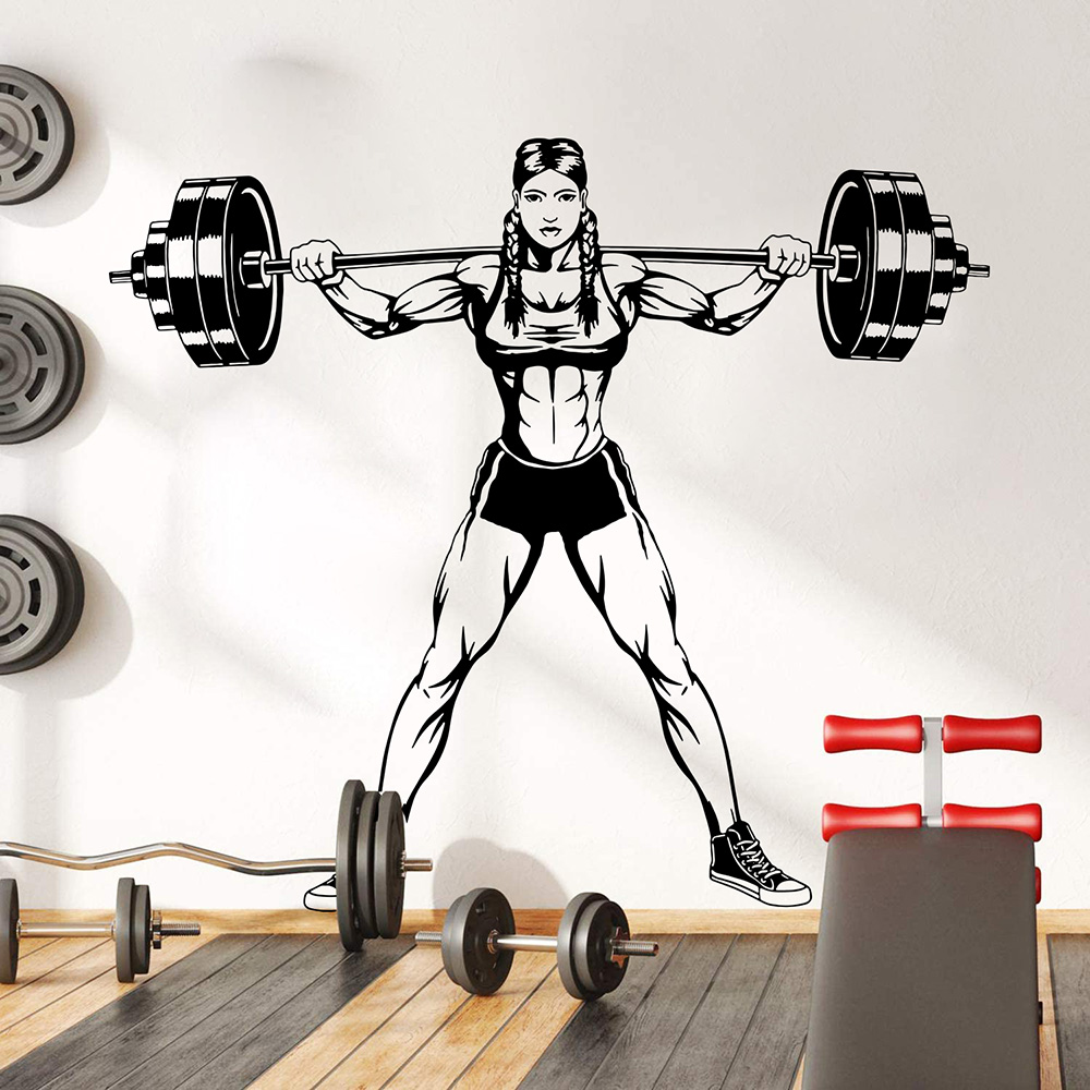 Home Gym On Wall - Grote Gym Vrouw Halters Muurtattoo Bodybuilding