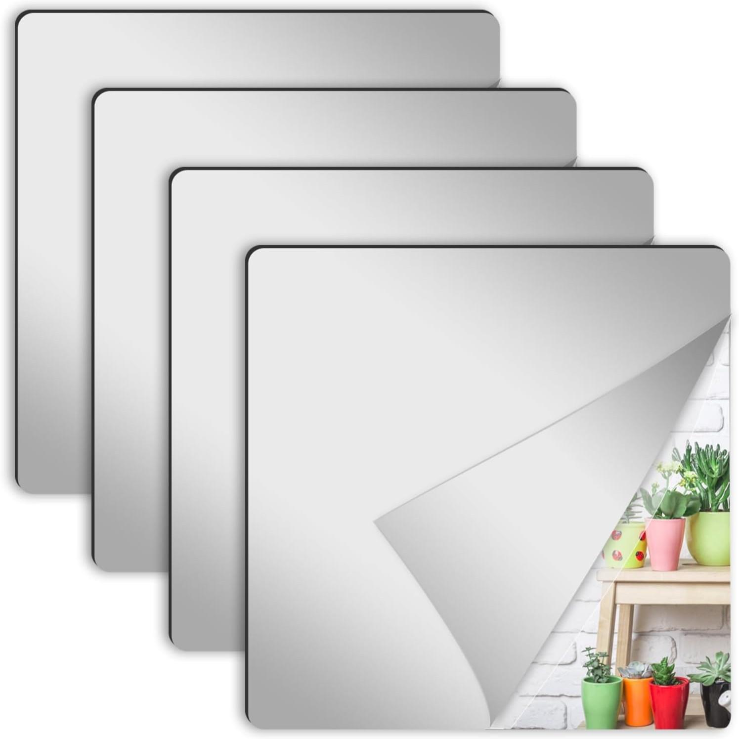 Home Gym On Wall - 4 stuks acryl spiegelwandstickers vierkante zelfklevende