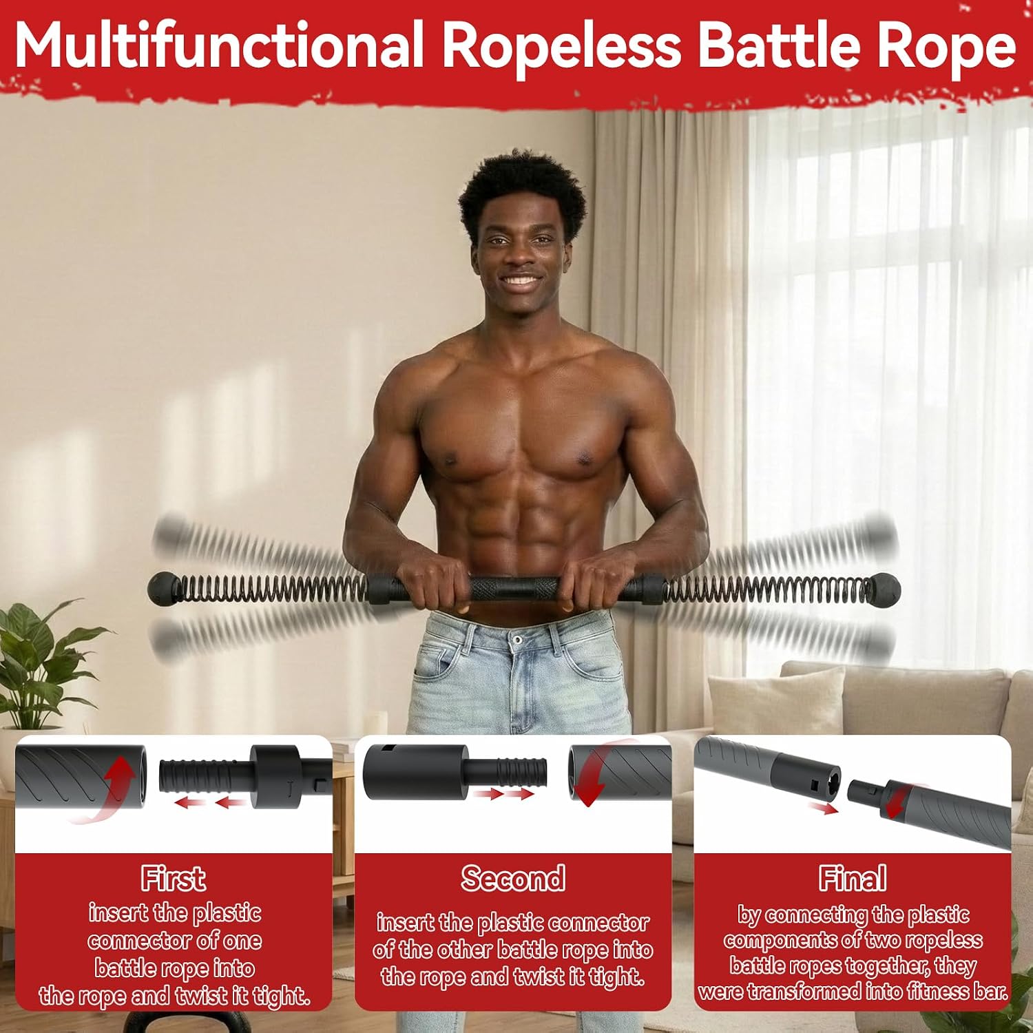 Home Gym Resistance - 2-in-1 Verbeterde Draadloze Battle Rope Power